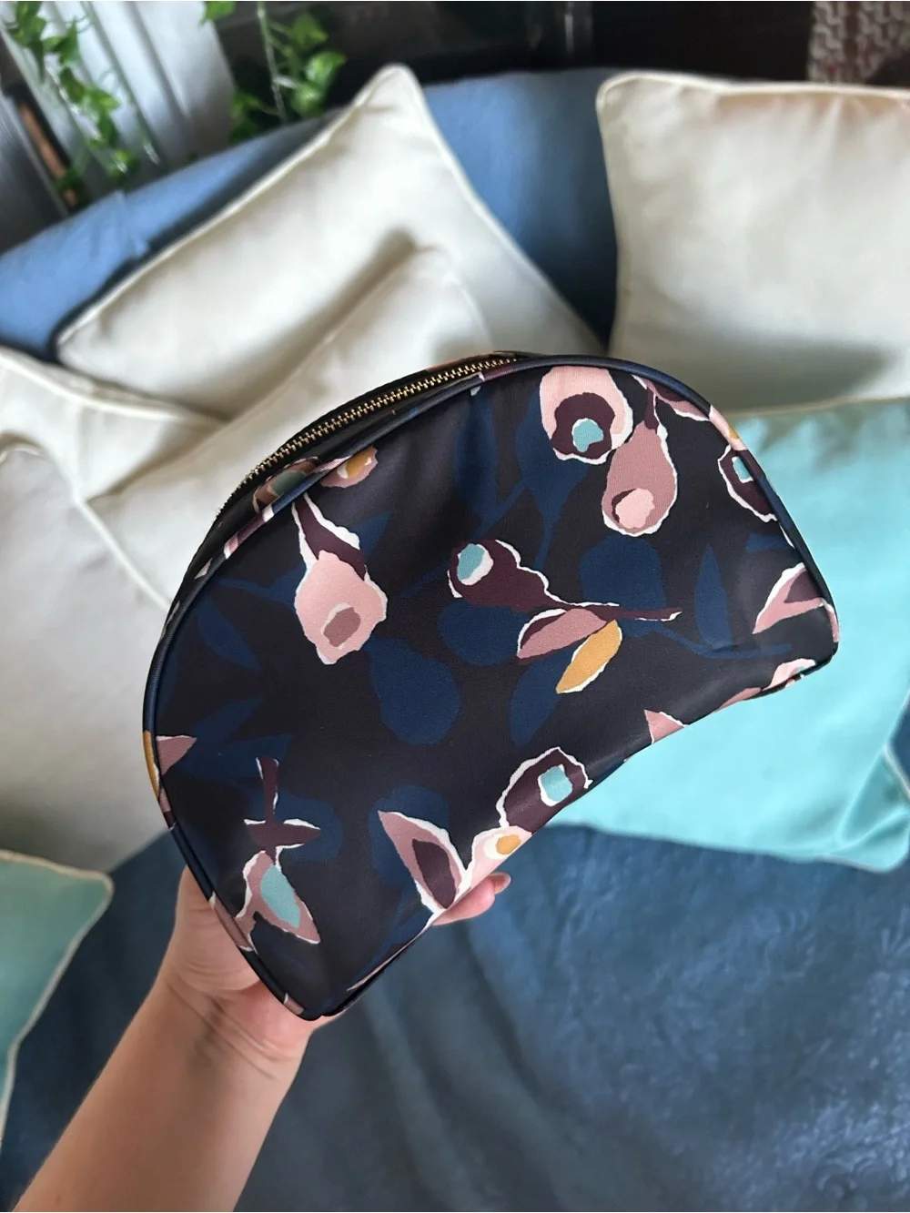 Kate Spade Navy Floral Nylon Dome Zippered Cosmetics Case